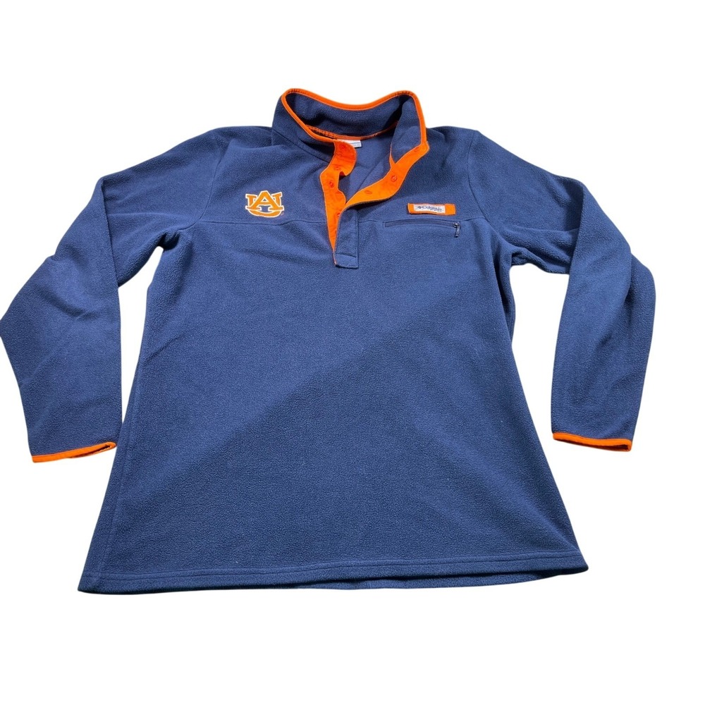 Columbia Auburn Tigers‎ Fleece Pullover Large Navy Orange Snap Neck Jacket